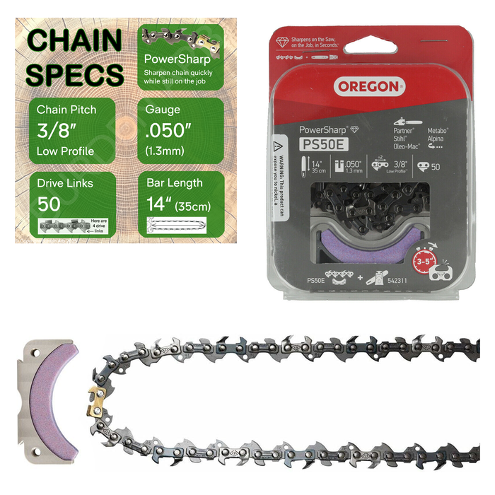 14" Oregon PowerSharp PS50E Chain with Specs