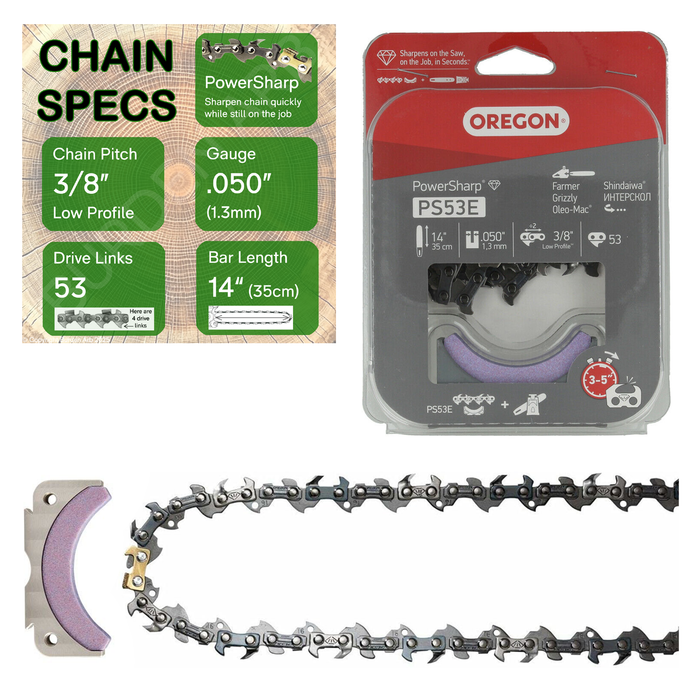 14" Oregon PowerSharp PS53E Chain with Specs