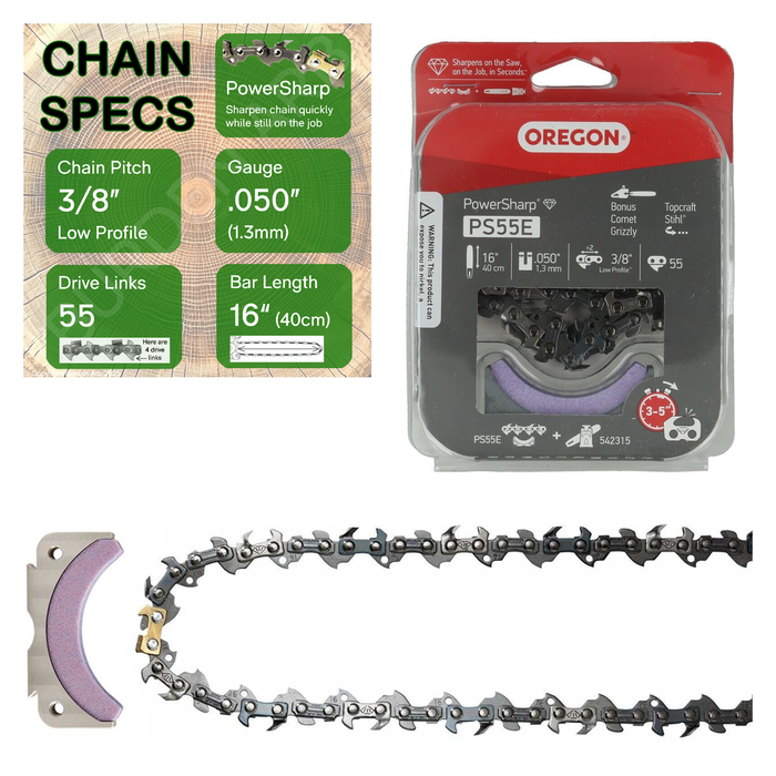16" Oregon PowerSharp PS55E Chain with Specs