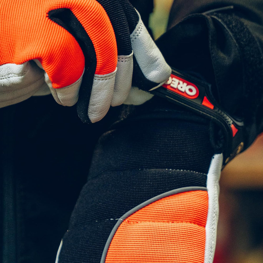 Oregon Protect Pro Chainsaw Gloves Orange & Black Close Up