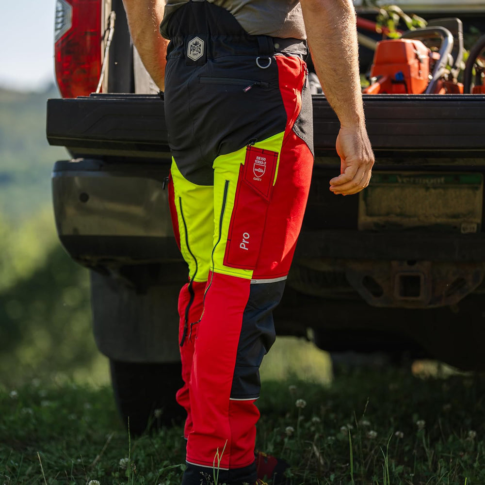 Oregon Protect Pro Trousers Red & Yellow in Use