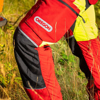 Oregon Protect Pro Trousers Red & Yellow in Use Close Up
