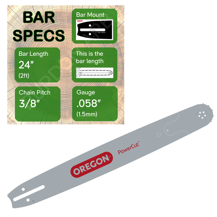 24" OREGON 248RNDD009 Guide Bar with specs