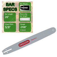 26" OREGON 268RNDD009 Guide Bar with specs