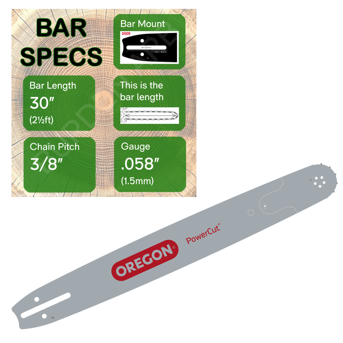 30" OREGON 308RNDD009 Guide Bar with specs