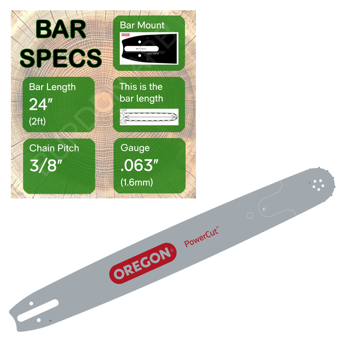 24" OREGON 243RNDD025 Guide Bar with specs