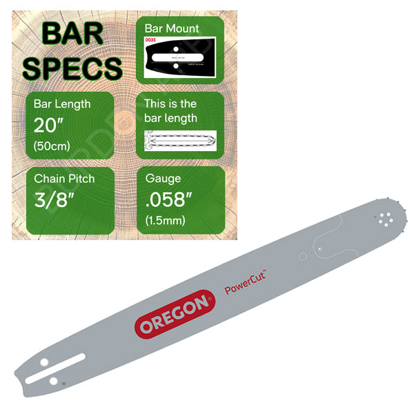 20" OREGON 208RNDD033 Guide Bar with specs