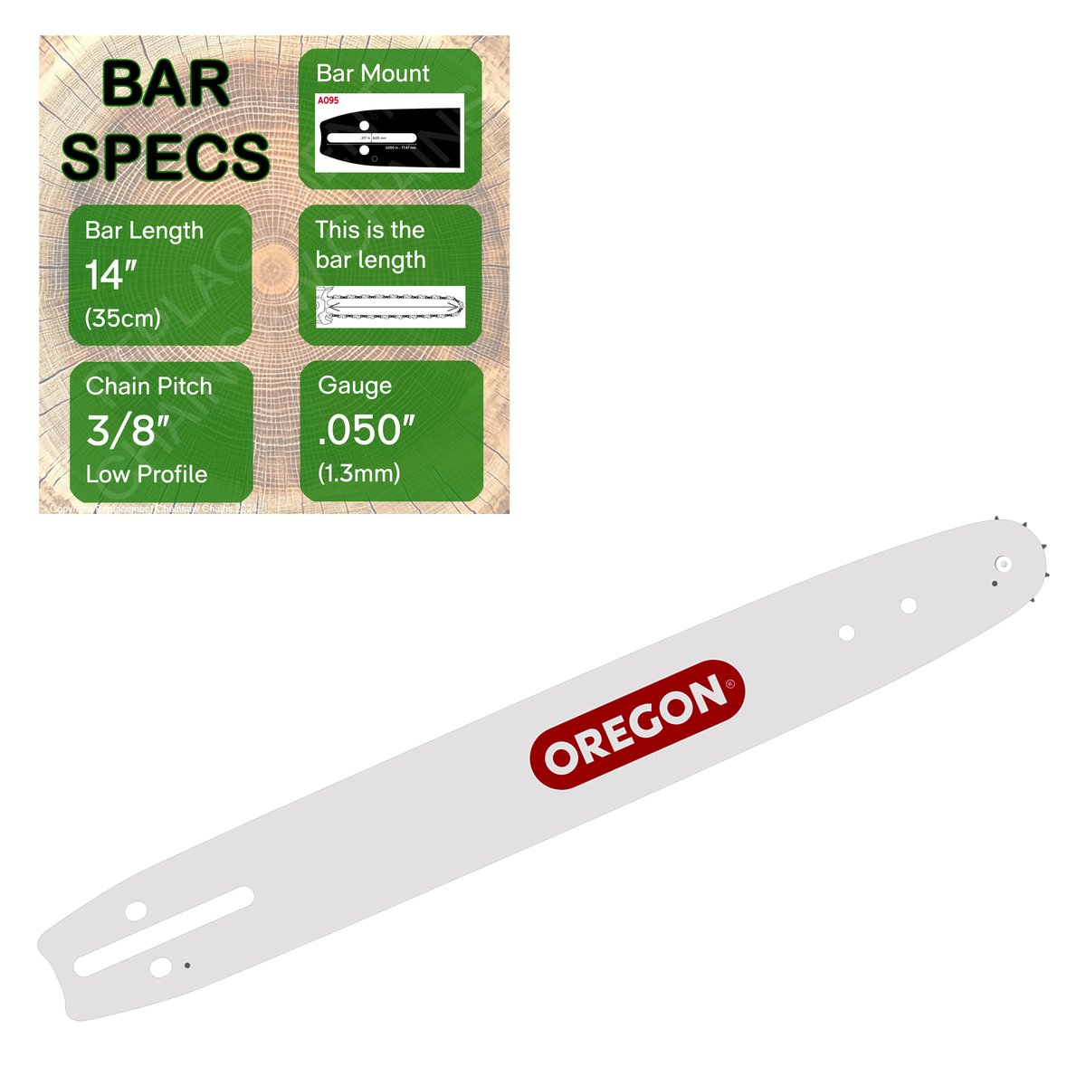 14 OREGON 140SDEA095 Guide Bar with specs