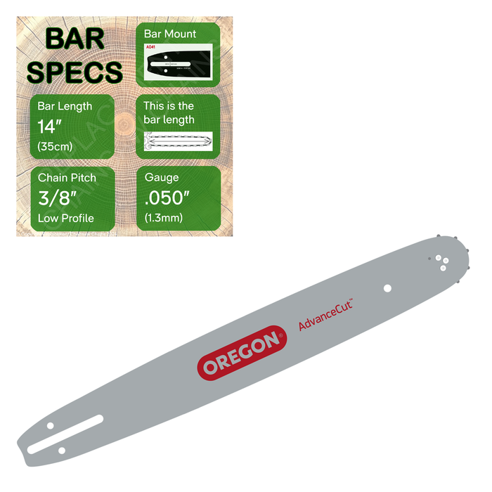 14" OREGON 140SXEA041 Guide Bar with specs