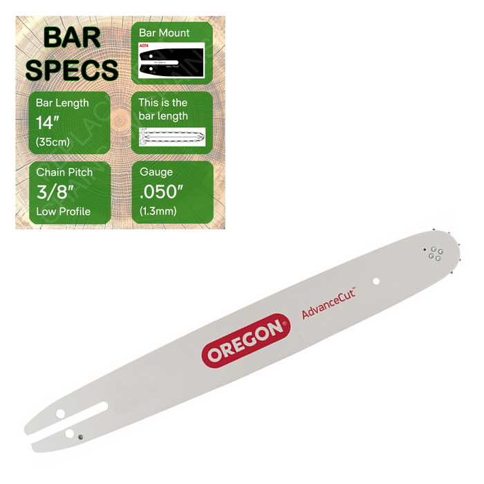 14" OREGON 140SXEA074 Guide Bar with specs