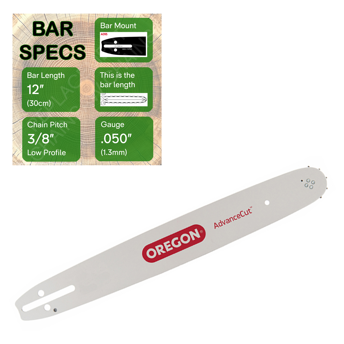 12" OREGON 120SXEA095 Guide Bar with specs