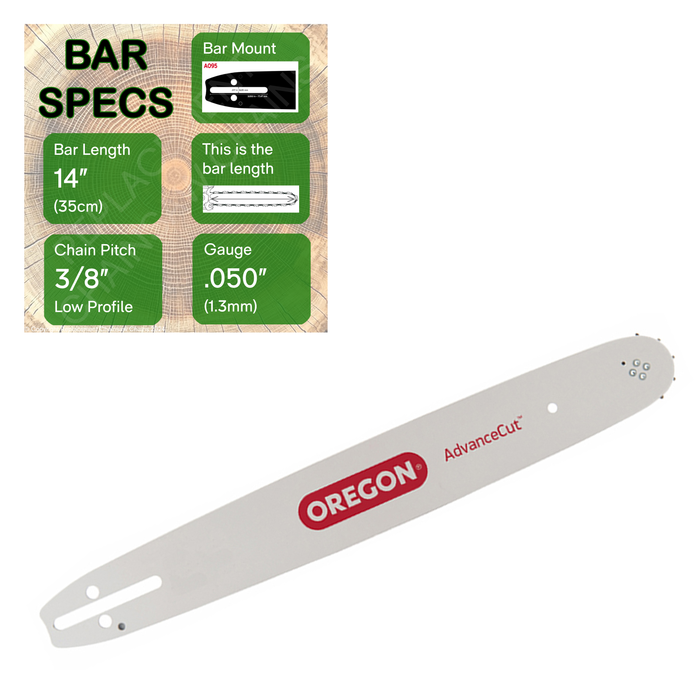 14" OREGON 140SXEA095 Guide Bar with specs