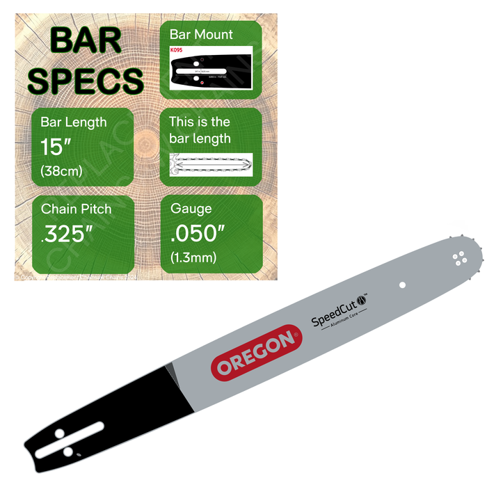 15" OREGON 150TXLBK095 Guide Bar with specs