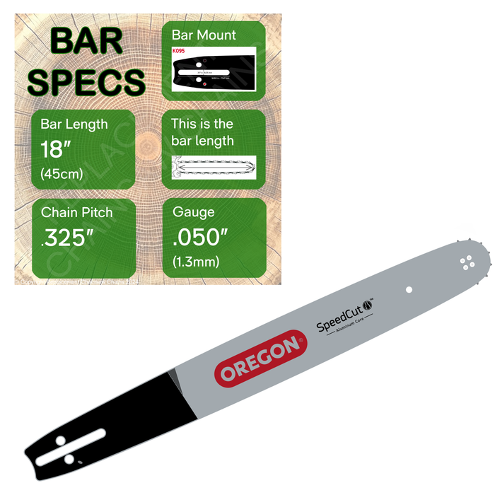 18" OREGON 180TXLBK095 Guide Bar with specs