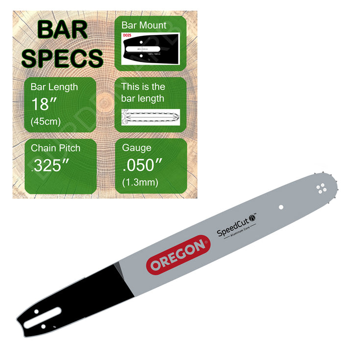 18" OREGON 180TXLGD025 Guide Bar with specs