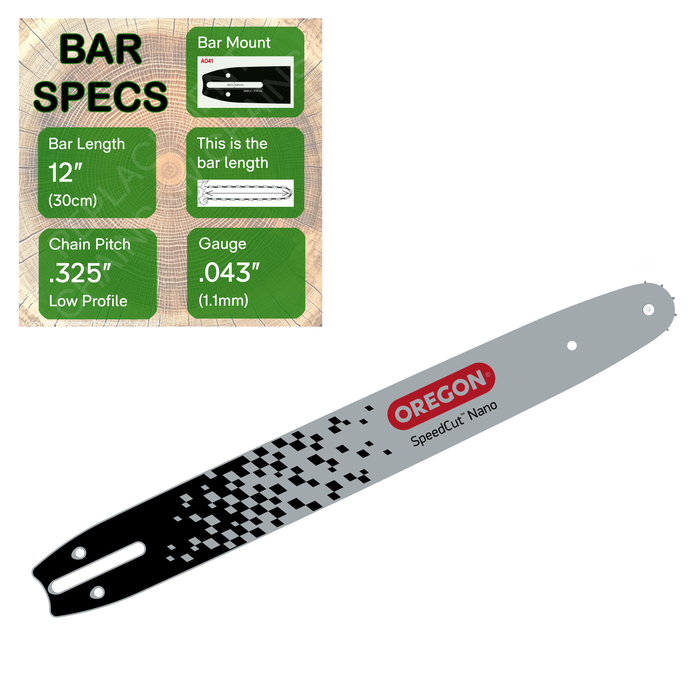 12" OREGON 124TXLNA041 SpeedCut Nano Bar with specs