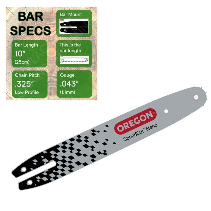 10" OREGON 104TXLNA074 SpeedCut Nano Bar with specs