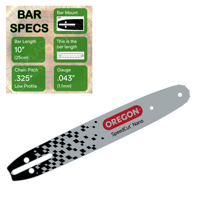 10" OREGON 104TXLNA095 SpeedCut Nano Bar with specs