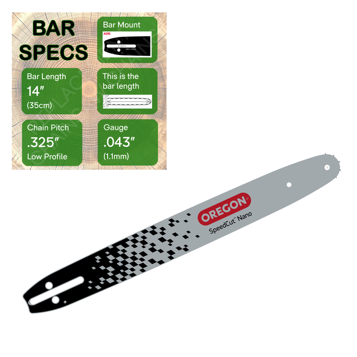 14" OREGON 144TXLNA095 SpeedCut Nano Bar with specs
