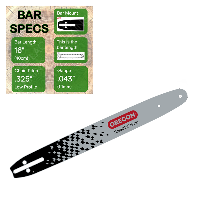 16" OREGON 164TXLNA095 SpeedCut Nano Bar with specs