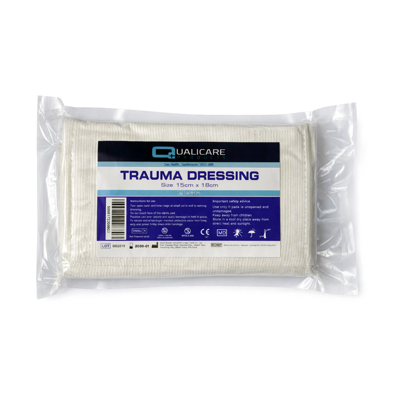 Qualicare trauma dressing package on a white background