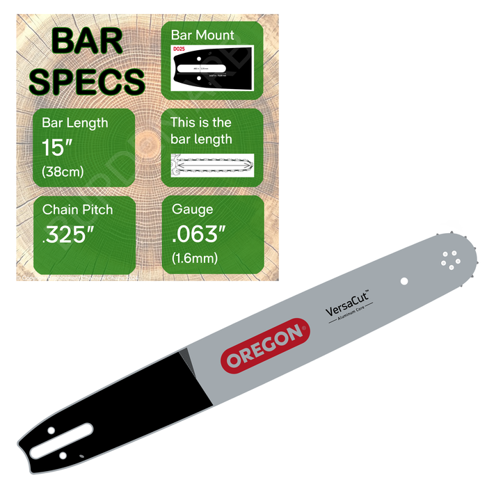 18" OREGON 183VXLGD025 Guide Bar with specs