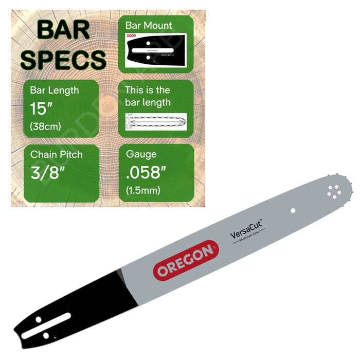 15" OREGON 158VXLHD009 Guide Bar with specs